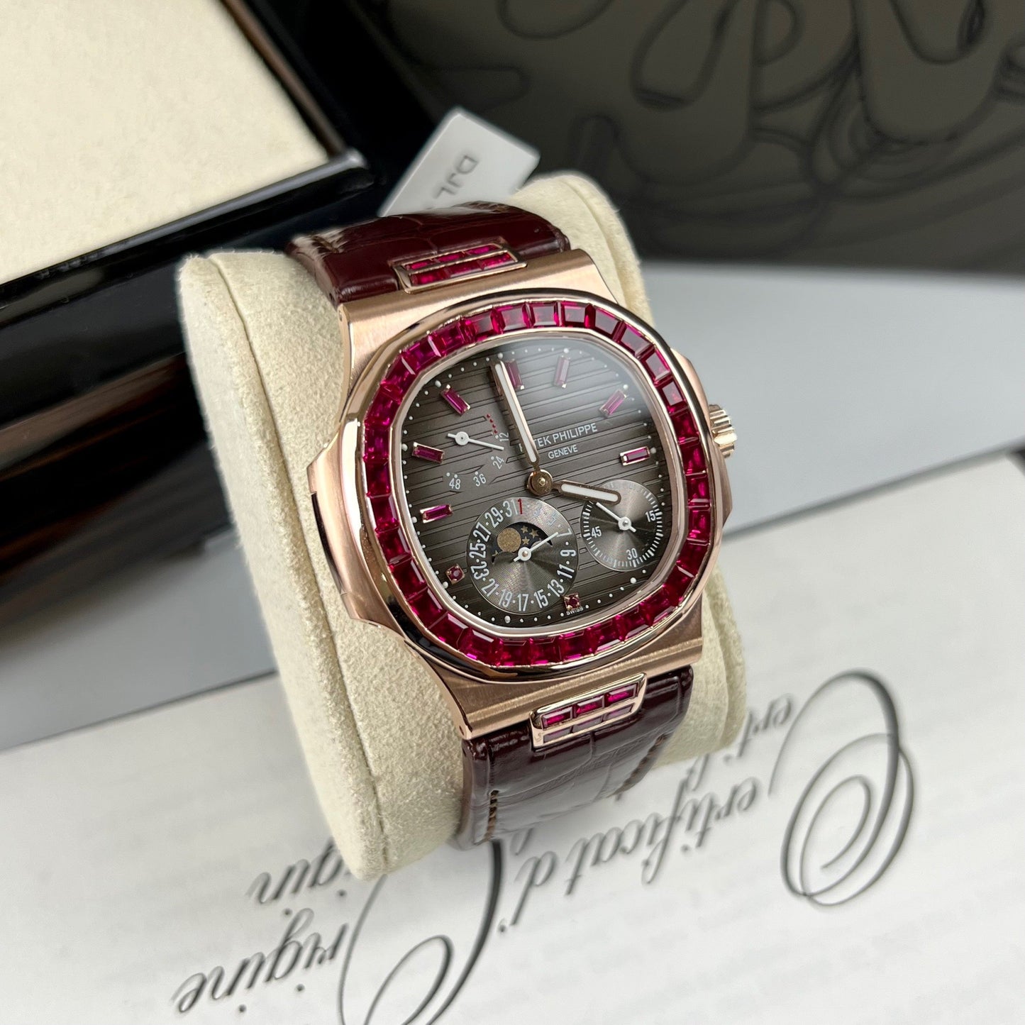 Patek Philippe Nautilus 5712 18k rose gold 1:1 best Edition PPF Factory custom Ruby Stone