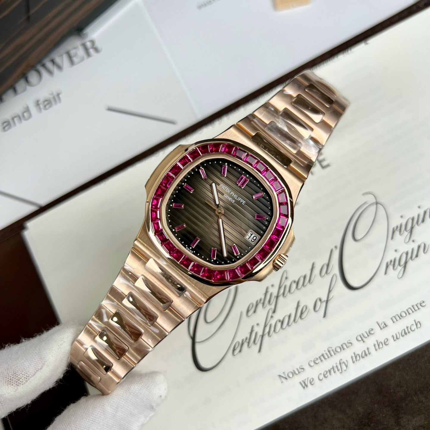 Patek Philippe Nautilus 5711 Oro rosa 18 carati 1:1 migliore edizione PPF Custom Factory Ruby Stone