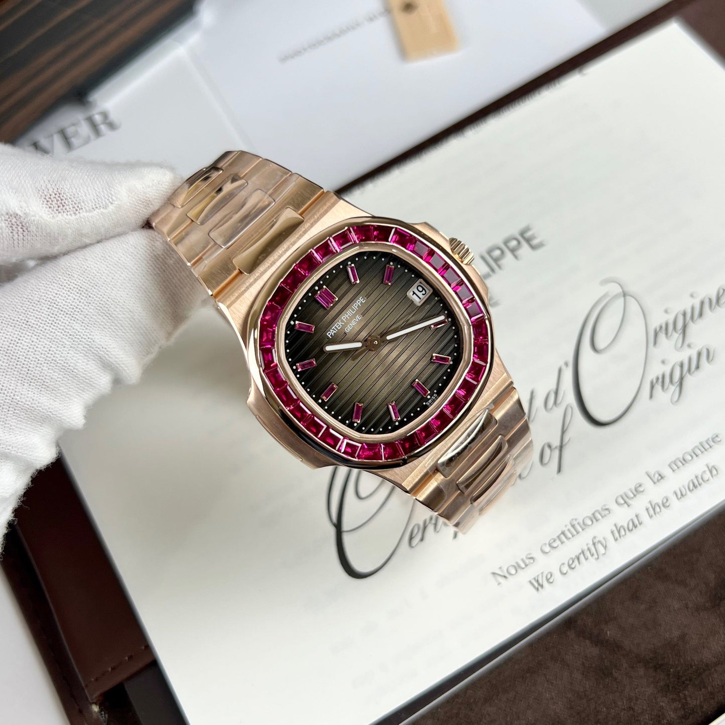 Patek Philippe Nautilus 5711 Oro rosa 18 carati 1:1 migliore edizione PPF Custom Factory Ruby Stone