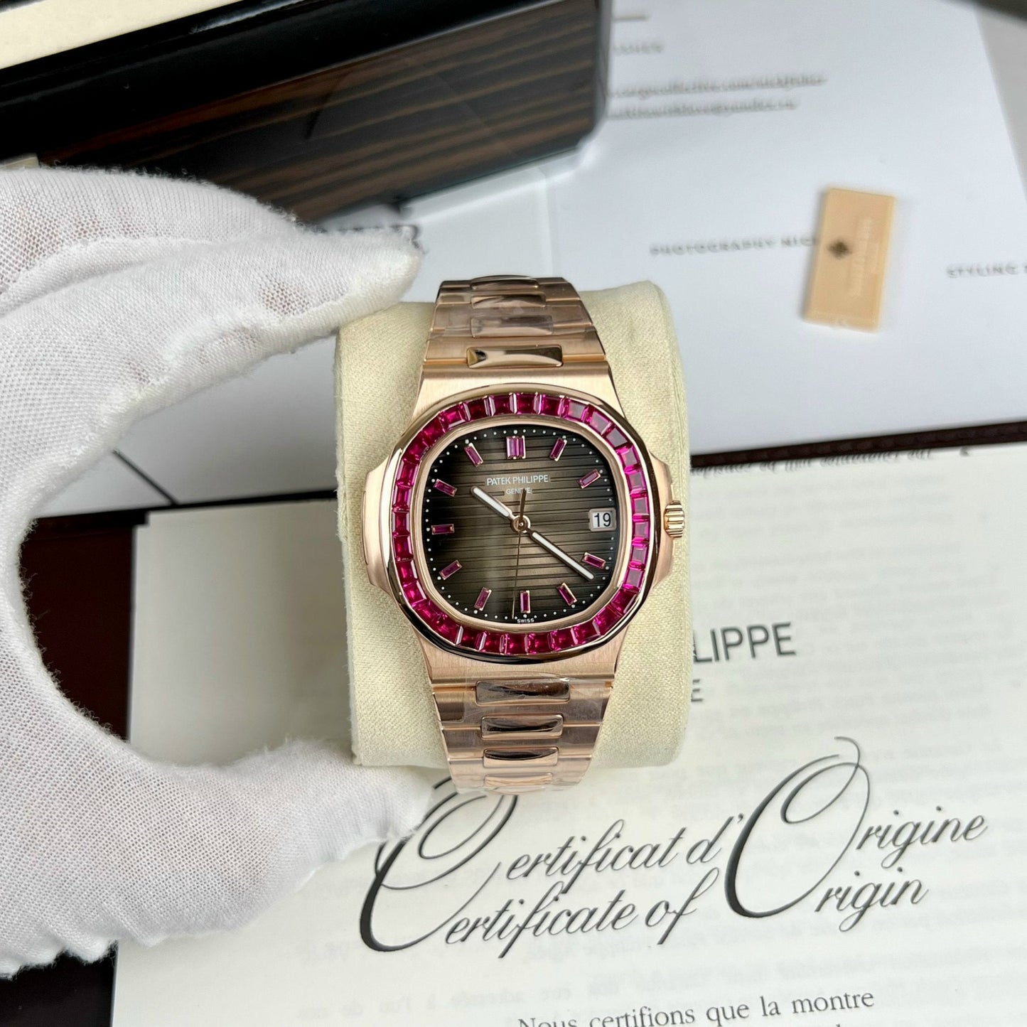 Patek Philippe Nautilus 5711 Oro rosa 18 carati 1:1 migliore edizione PPF Custom Factory Ruby Stone