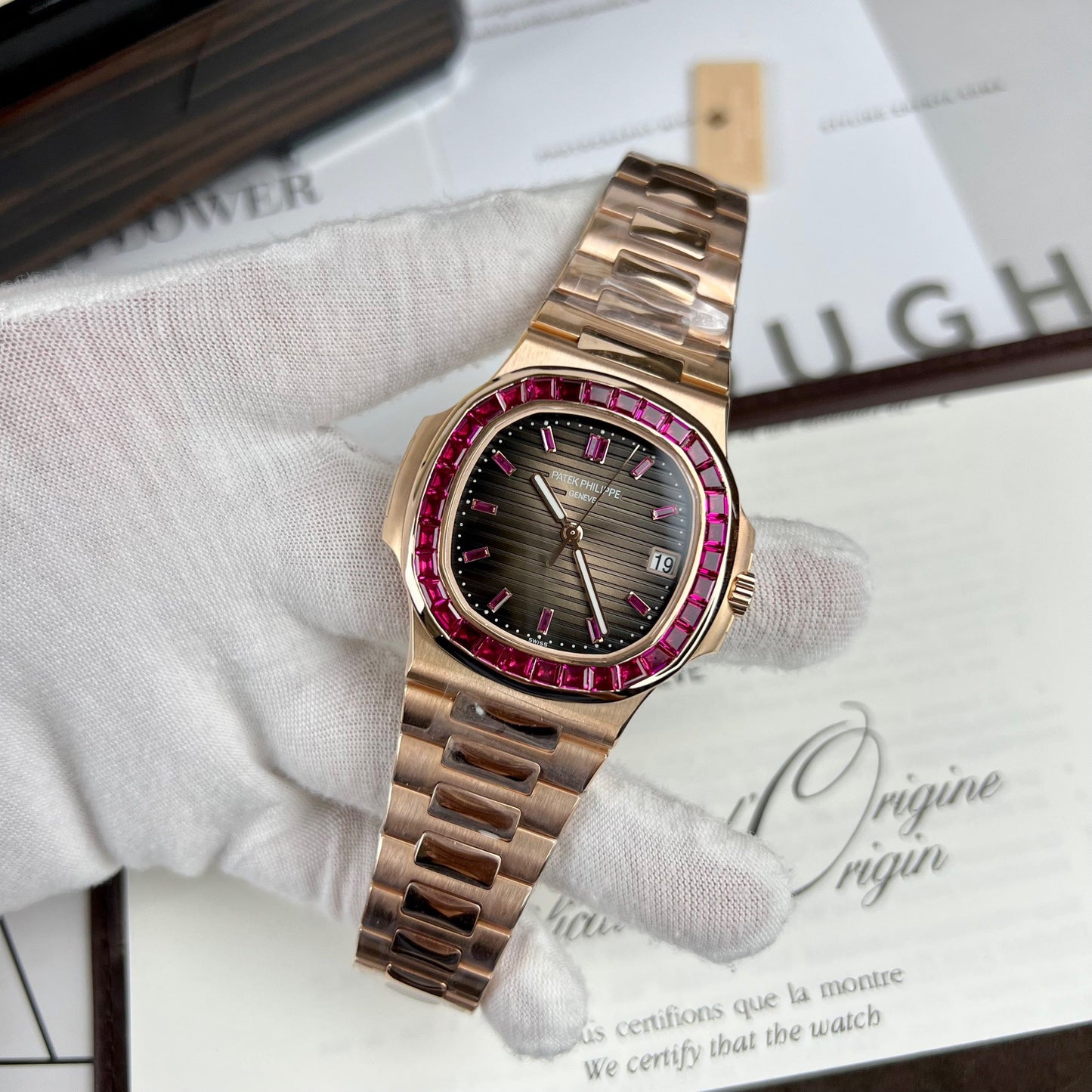 Patek Philippe Nautilus 5711 Oro rosa 18 carati 1:1 migliore edizione PPF Custom Factory Ruby Stone