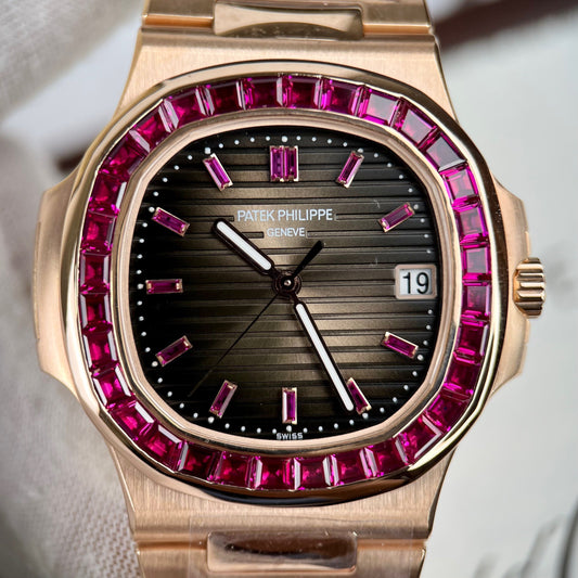 Patek Philippe Nautilus 5711 oro rosa de 18 quilates 1:1 mejor edición PPF Piedra de rubí personalizada de fábrica