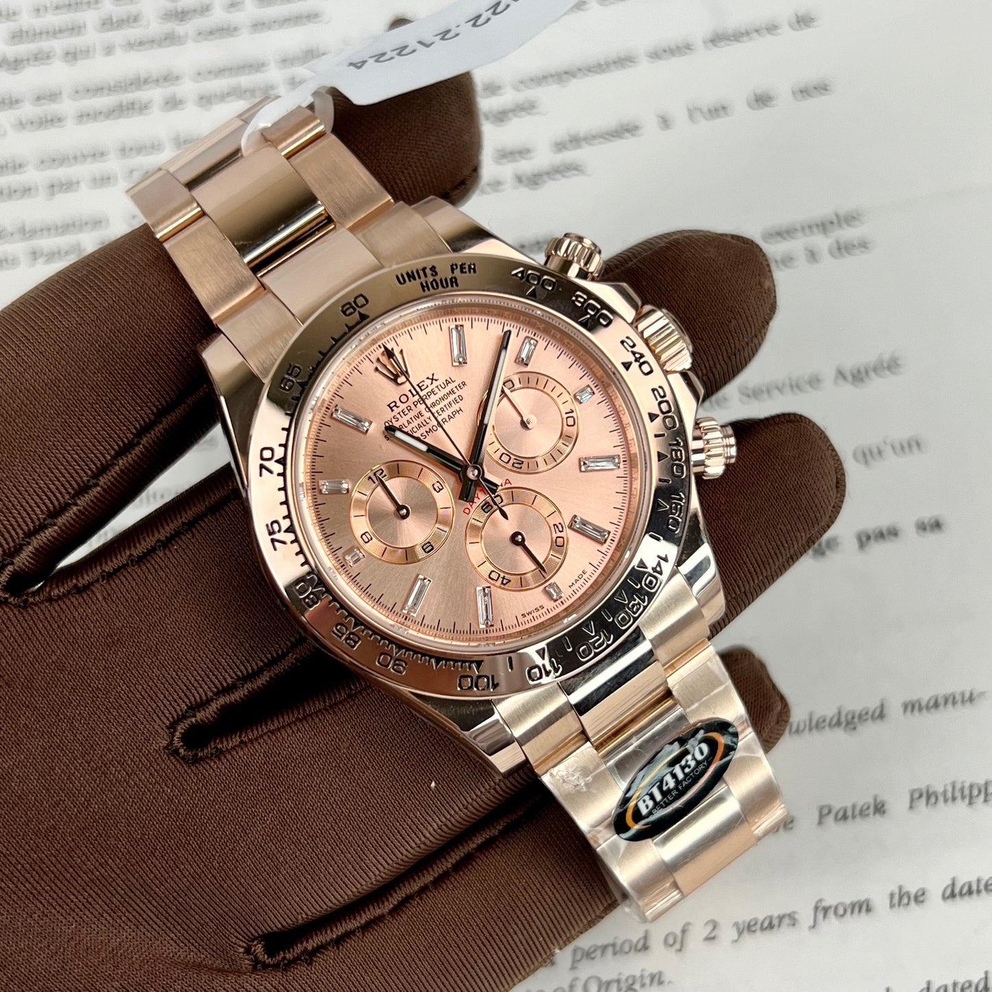 Replica Rolex Cosmograph Daytona 40mm Everose oro 116505 1:1 migliore edizione BTF