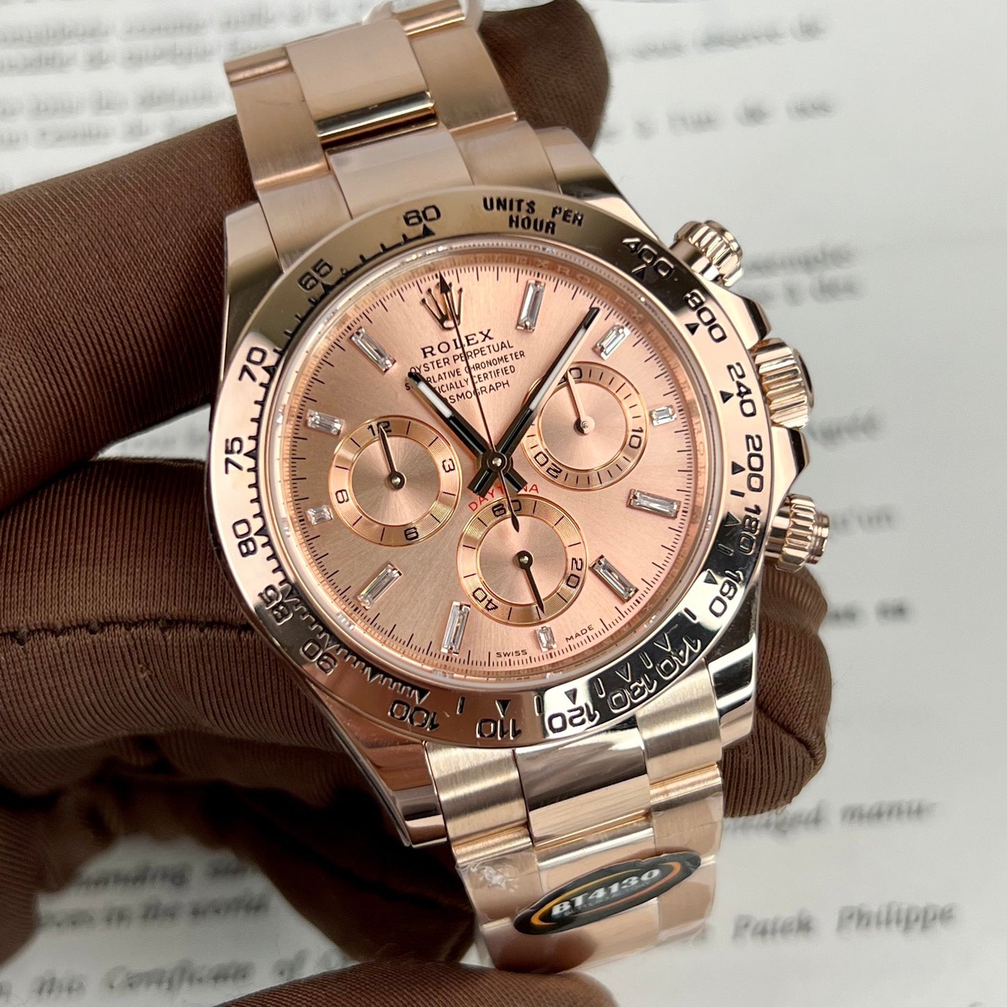 Replica Rolex Cosmograph Daytona 40mm Everose oro 116505 1:1 migliore edizione BTF