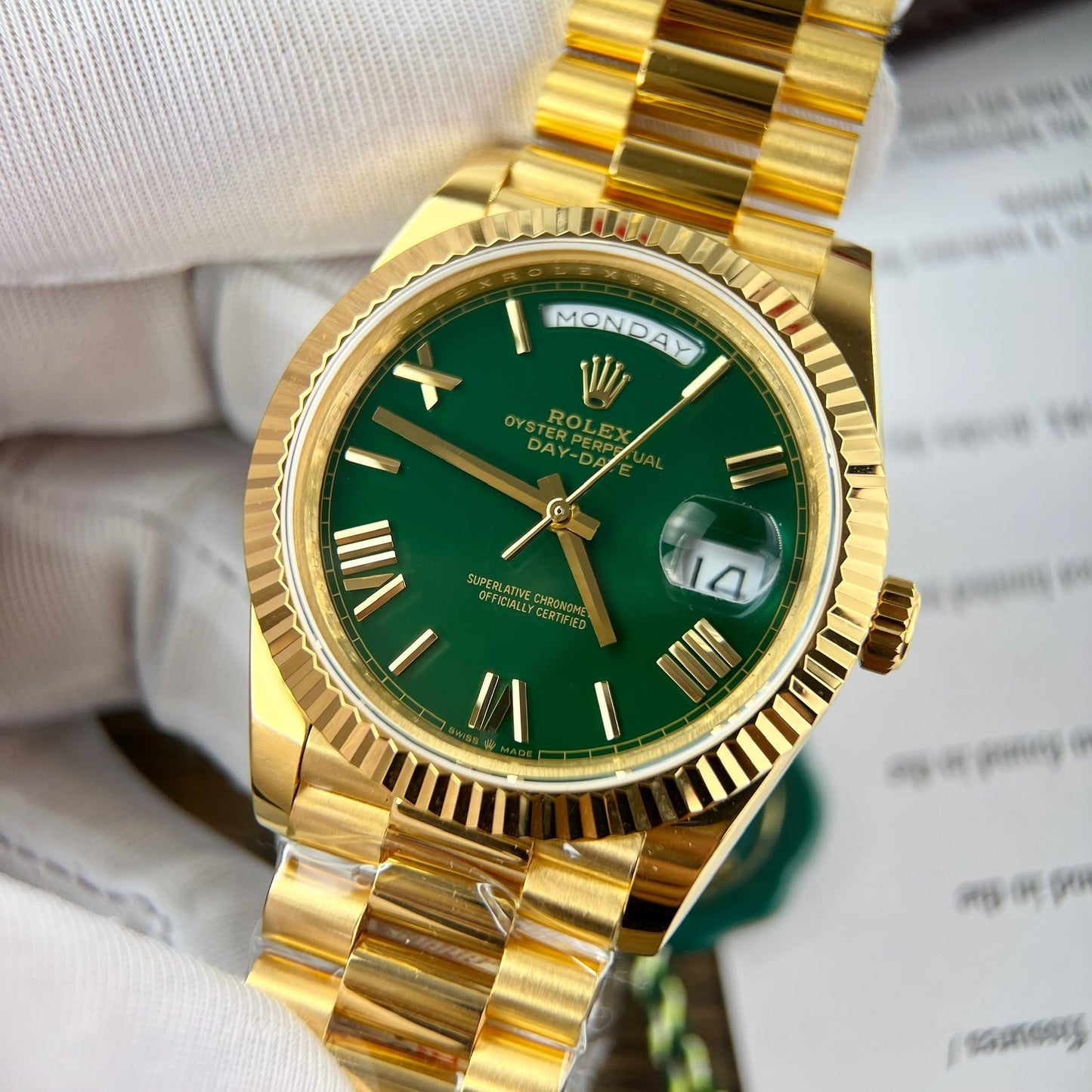 Rolex Day-Date 40 Oro amarillo 228238 Verde Rom 1:1 mejor edición 175 gramos V3 Versión de contrapeso de fábrica GM