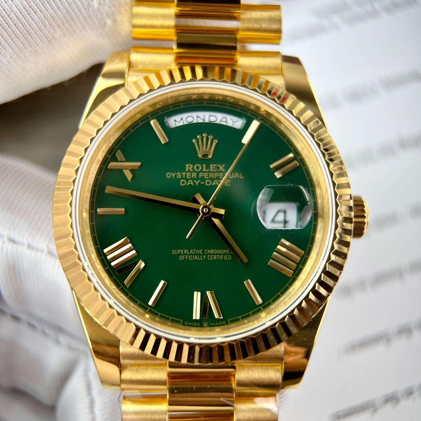 Rolex Day-Date 40 Oro amarillo 228238 Verde Rom 1:1 mejor edición 175 gramos V3 Versión de contrapeso de fábrica GM