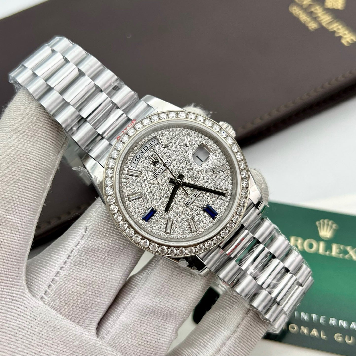 Rolex Day Date 40 228349RBR Bezel Diamonds Dial 1:1 Best Edition  Counterweight version