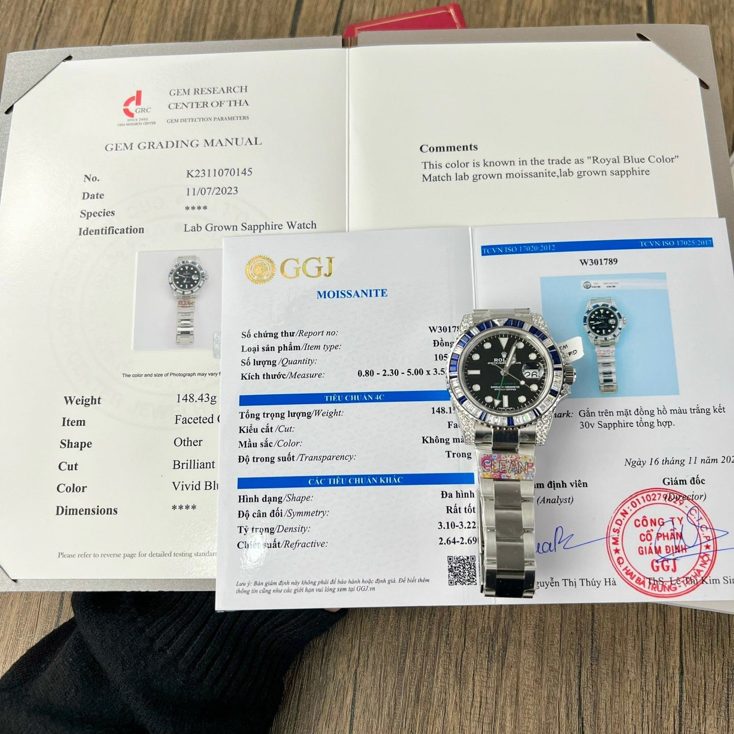 Rolex GMT Master II 116759SARU 1:1 migliore edizione Custom Ruby Sapphire e quadrante nero Moissanite