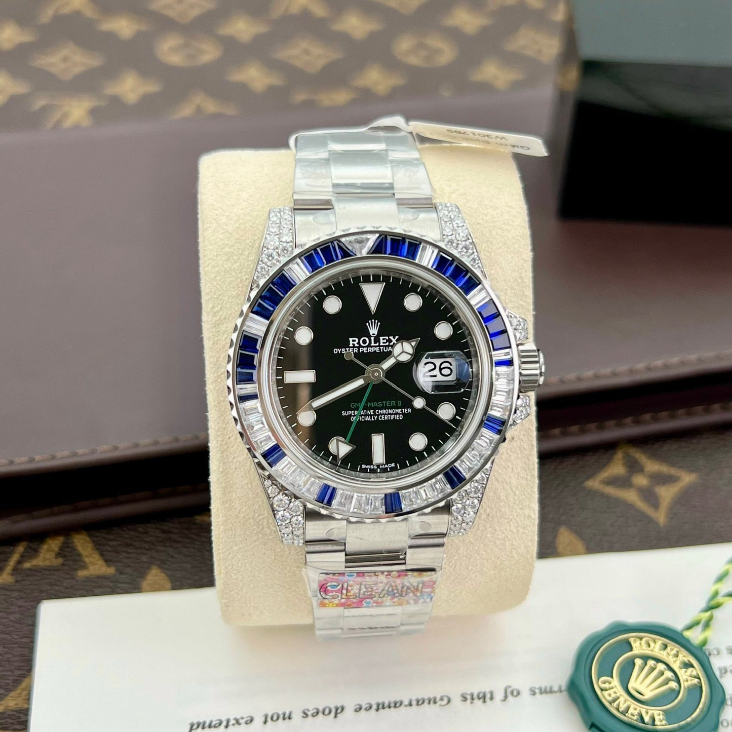 Rolex GMT Master II 116759SARU 1:1 migliore edizione Custom Ruby Sapphire e quadrante nero Moissanite