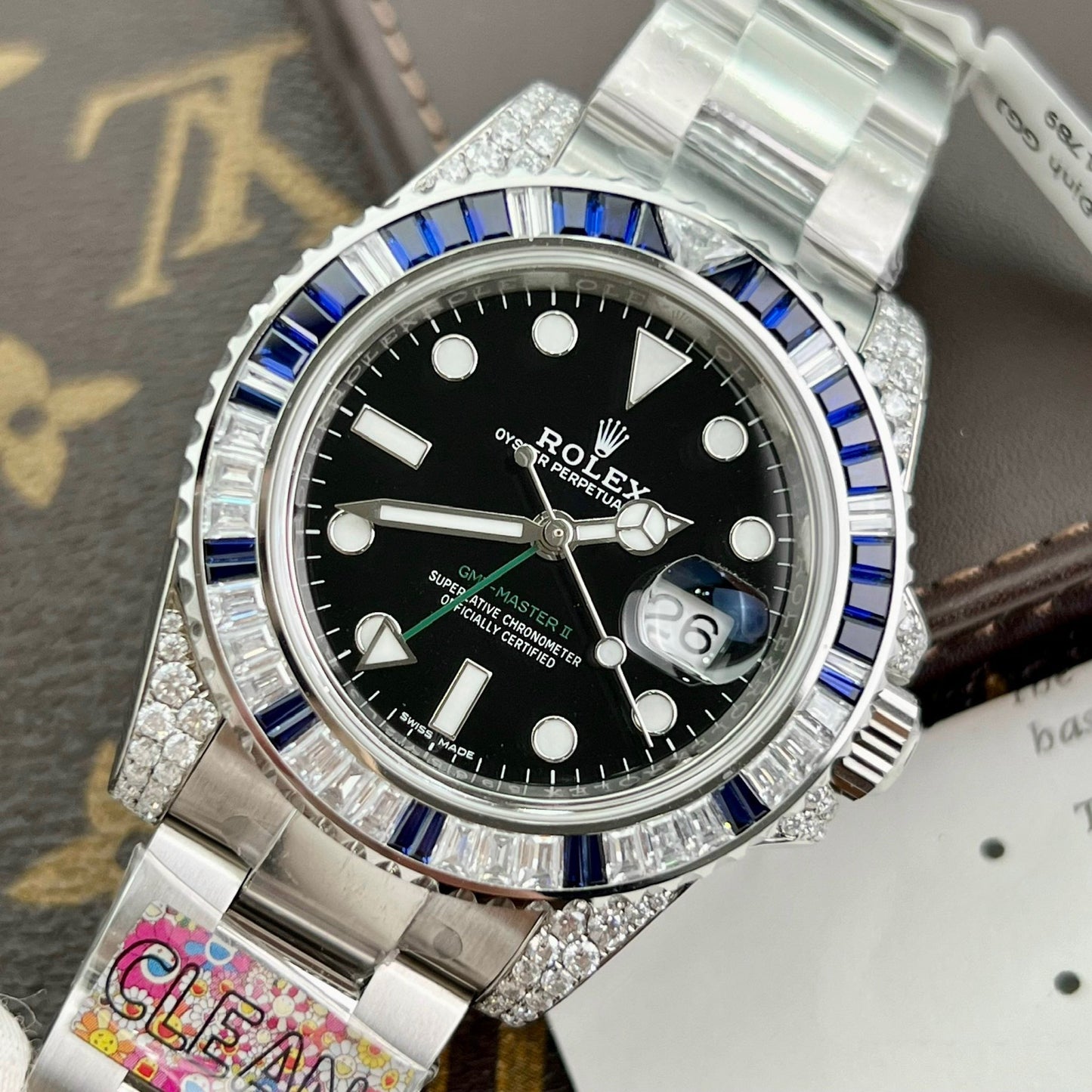 Rolex GMT Master II 116759SARU 1:1 migliore edizione Custom Ruby Sapphire e quadrante nero Moissanite