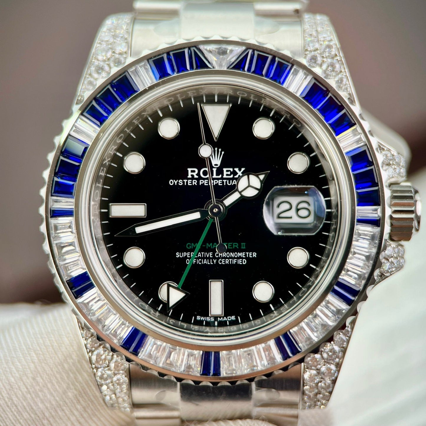 Rolex GMT Master II 116759SARU 1:1 migliore edizione Custom Ruby Sapphire e quadrante nero Moissanite