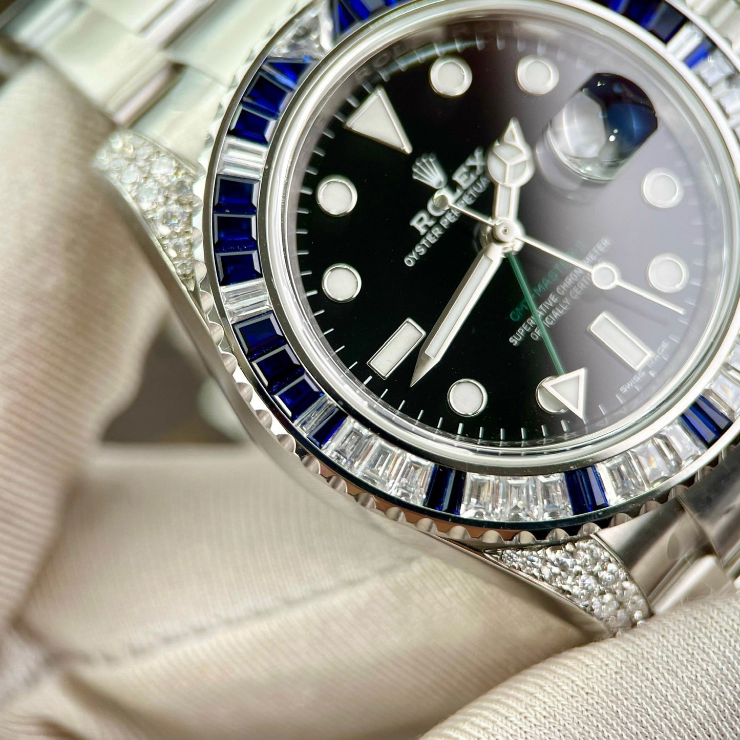 Rolex GMT Master II 116759SARU 1:1 migliore edizione Custom Ruby Sapphire e quadrante nero Moissanite