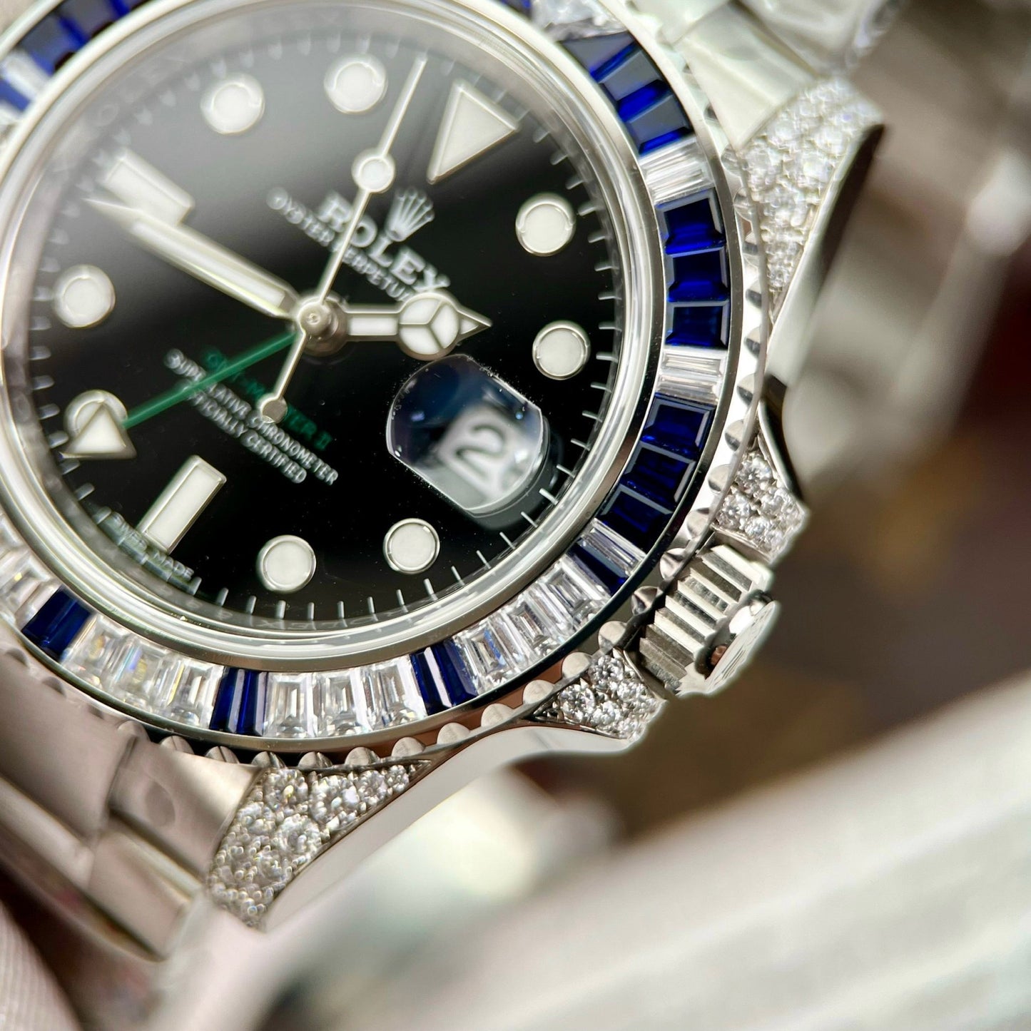 Rolex GMT Master II 116759SARU 1:1 best edition Custom Ruby Sapphire and Moissanite Black dial