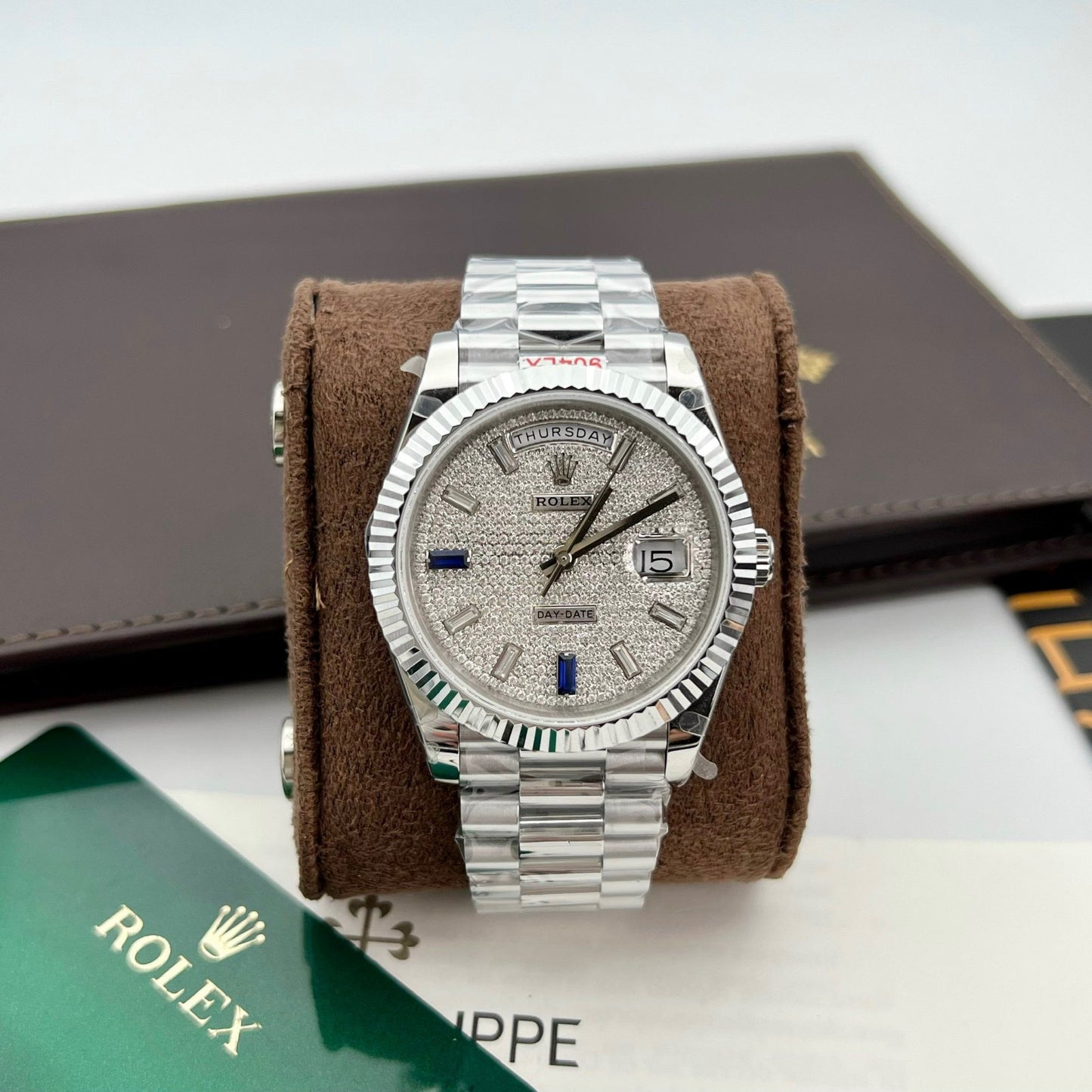 Rolex Day Date 40 228349RBR Esfera con diamantes pavé 1:1 Versión contrapeso GM Factory V3