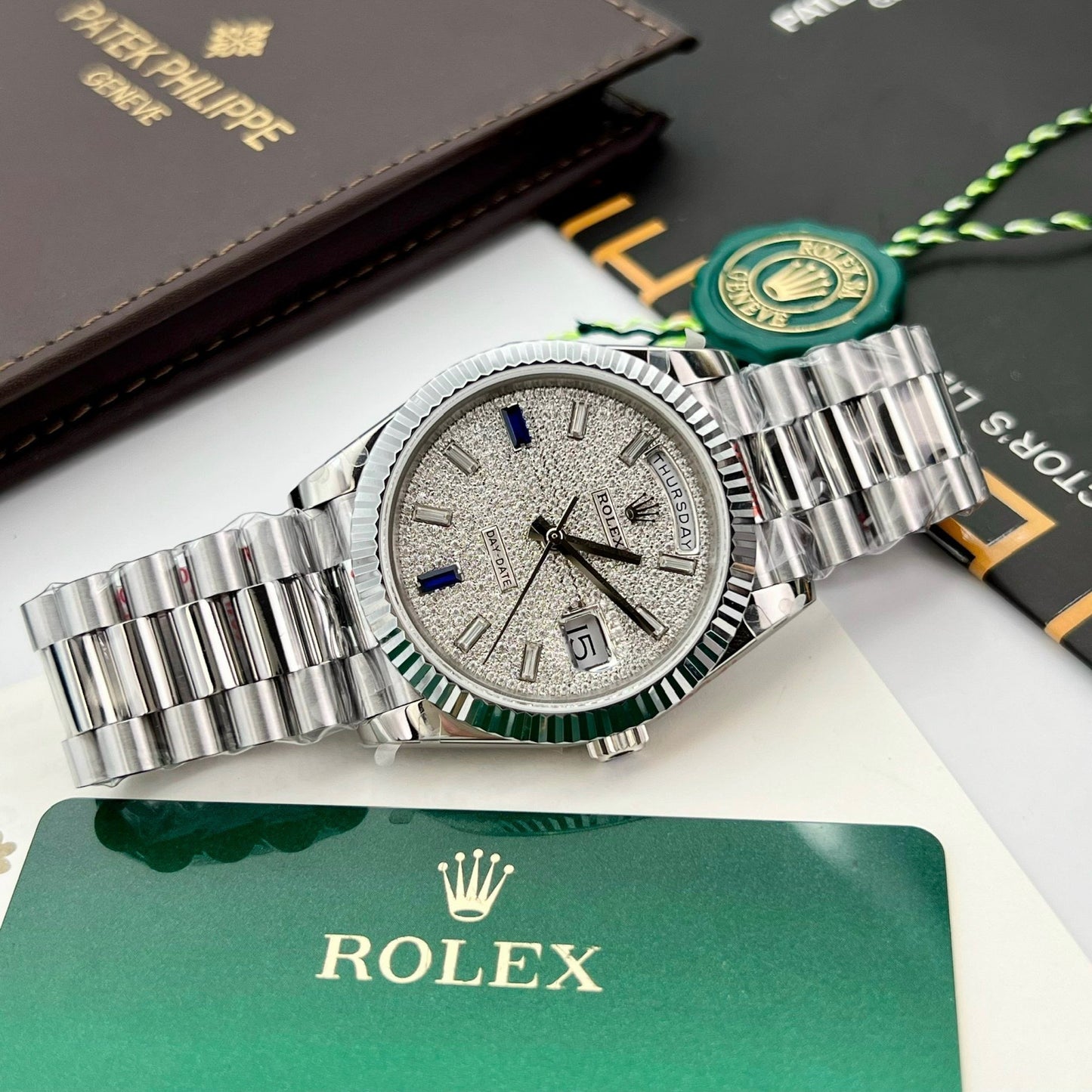 Rolex Day Date 40 228349RBR Esfera con diamantes pavé 1:1 Versión contrapeso GM Factory V3