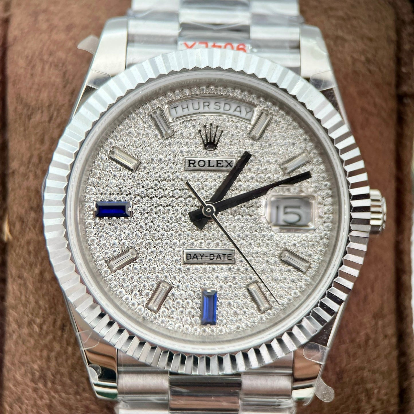 Rolex Day Date 40 228349RBR Esfera con diamantes pavé 1:1 Versión contrapeso GM Factory V3