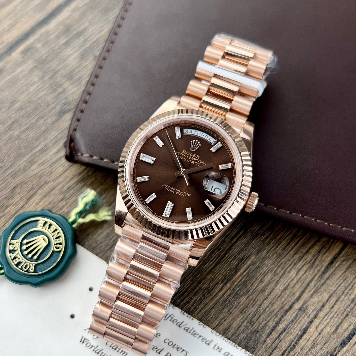 Rolex Day Date M228235-0003 18k gold plated 1:1 Best Edition GM Factory V2 Chocolate Dial Counterweight Version