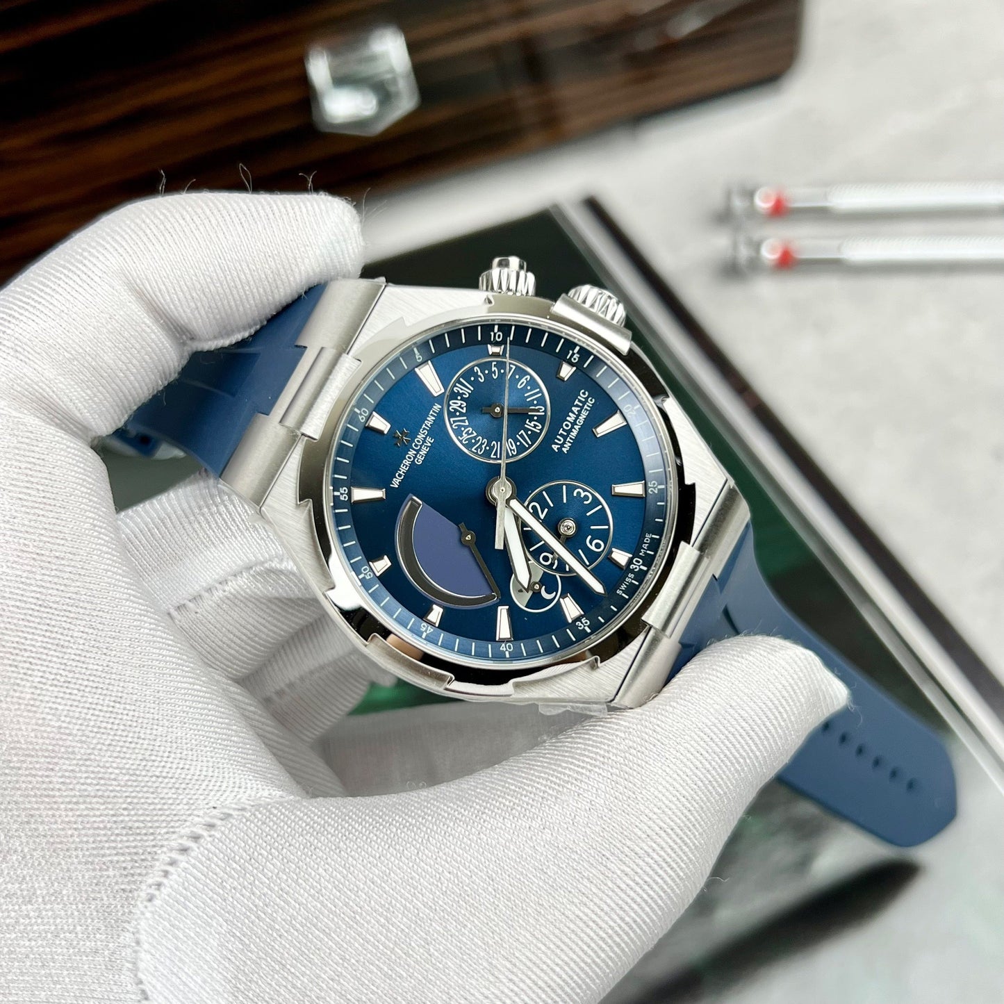 Vacheron Constantin Overseas 47450/000W-9511 TWA Factory 1:1 Best Edition cinturino in caucciù quadrante blu