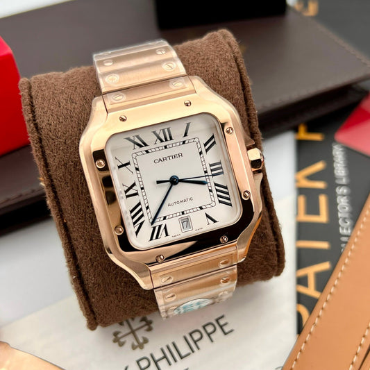 Cartier De Santos Cassa in acciaio inossidabile BV Factory 1: 1 Best Edition Quadrante bianco Versione più recente in oro rosa