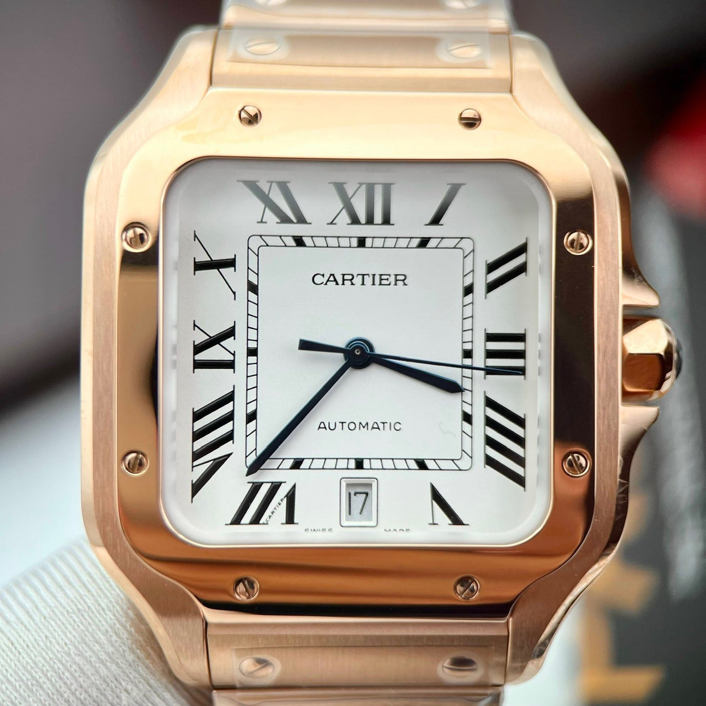 Cartier De Santos Stainless Steel Case BV Factory 1:1 Best Edition White Dial Rose gold newest version