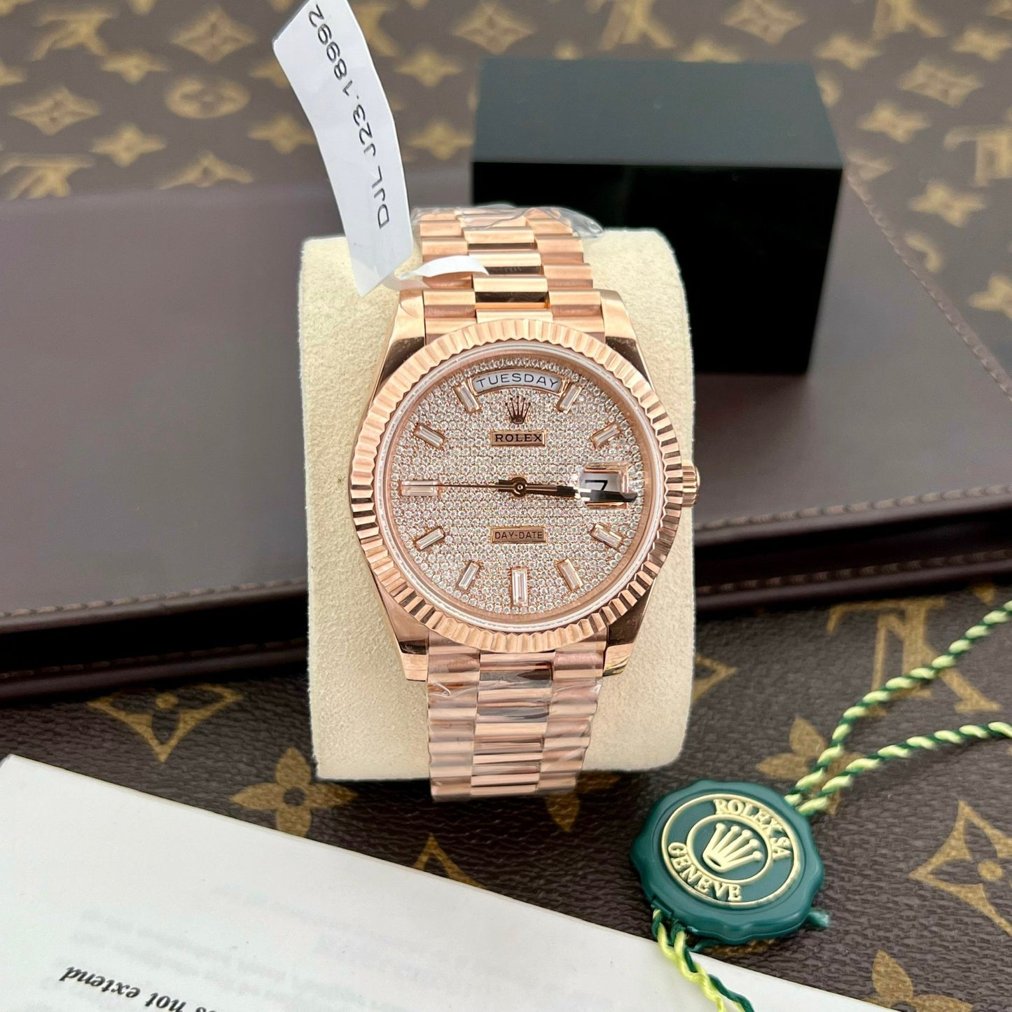 Rolex Day Date m228235-0036 custom 18k Everose Gold 1:1 best edition GM Factory Moissanite dial