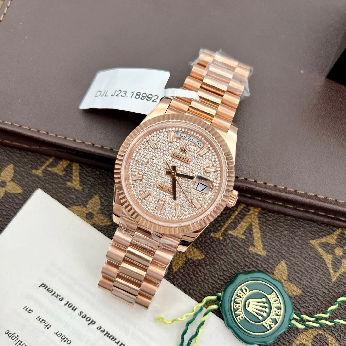 Rolex Day Date m228235-0036 personalizado 18k Everose Gold 1:1 mejor edición GM Factory Moissanite dial