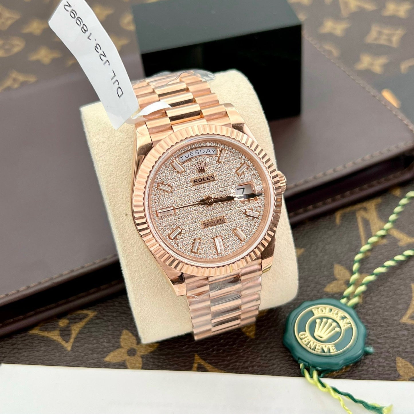 Rolex Day Date m228235-0036 personalizado 18k Everose Gold 1:1 mejor edición GM Factory Moissanite dial