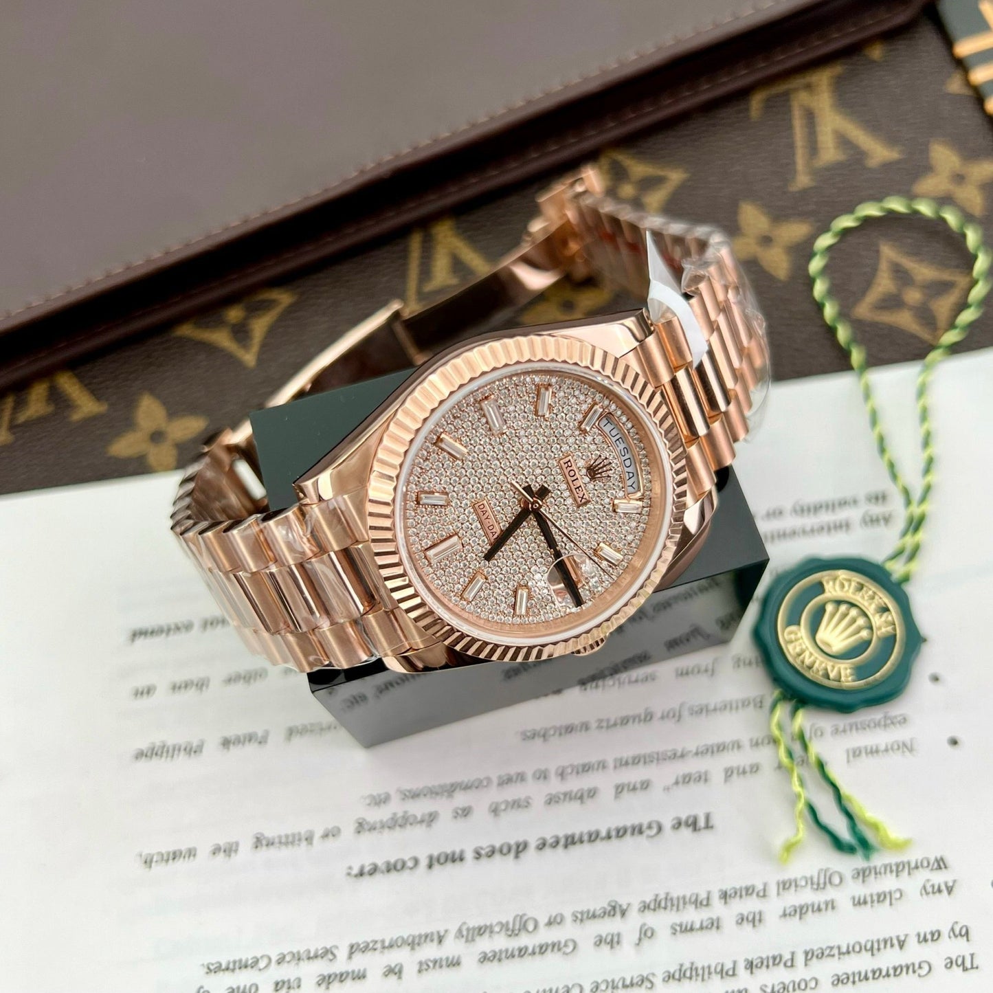 Rolex Day Date m228235-0036 custom 18k Everose Gold 1:1 best edition GM Factory Moissanite dial