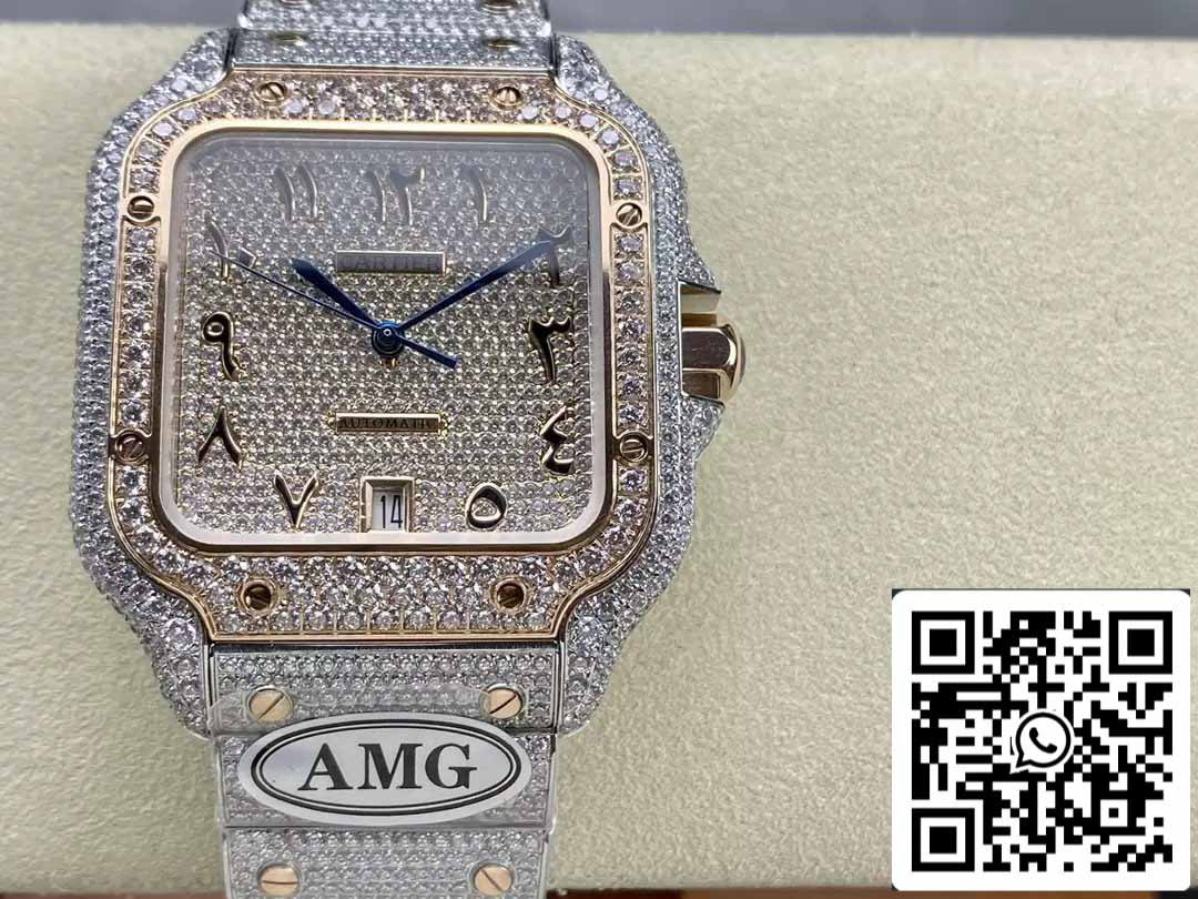 Santos De Cartier Relojes con diamantes Numérico Esfera de oro rosa 1:1 Mejor edición AMG Factory Swarovski Stone