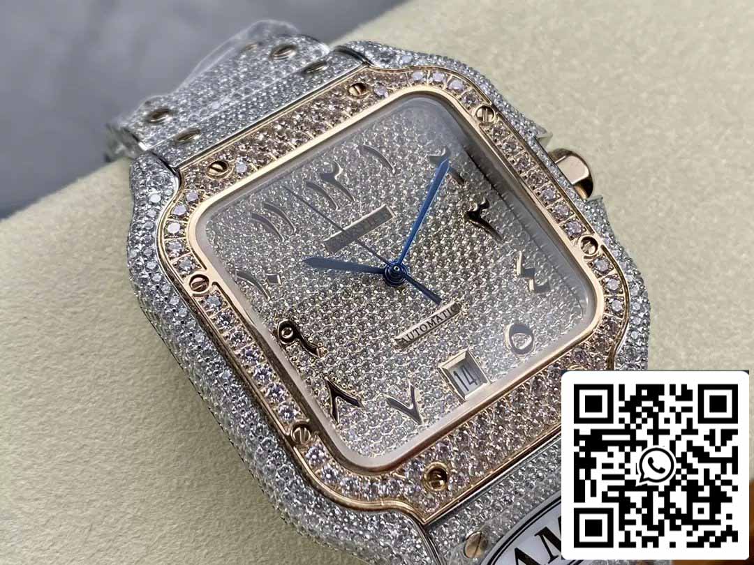 Santos De Cartier Relojes con diamantes Numérico Esfera de oro rosa 1:1 Mejor edición AMG Factory Swarovski Stone