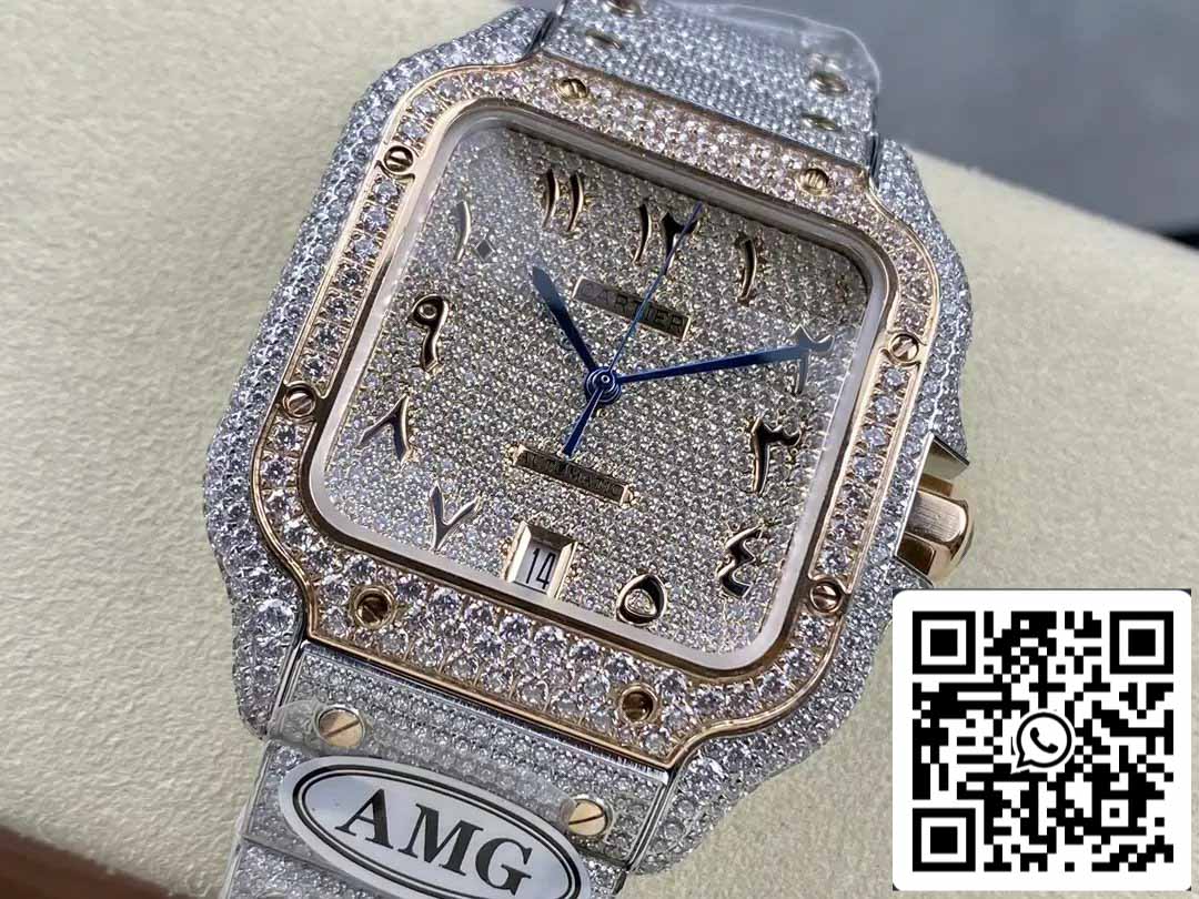 Santos De Cartier Diamond Watches Numeric Rose Gold Dial 1:1 Best Edition AMG Factory Swarovski Stone