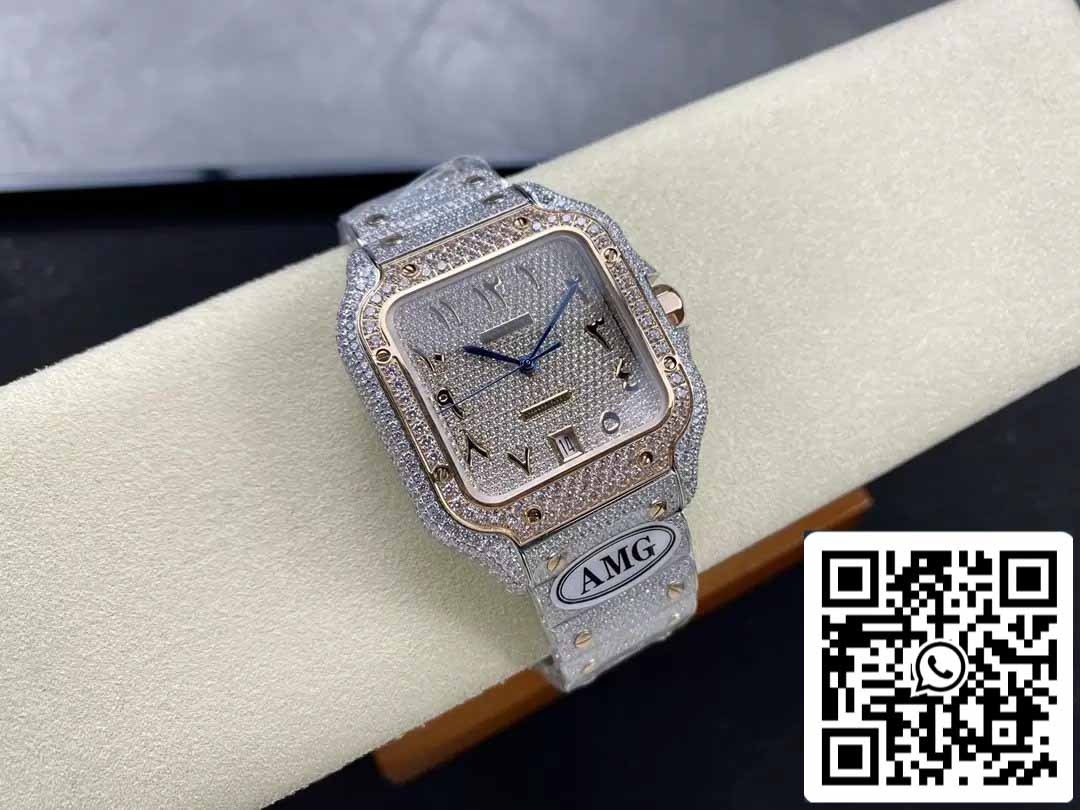 Santos De Cartier Relojes con diamantes Numérico Esfera de oro rosa 1:1 Mejor edición AMG Factory Swarovski Stone