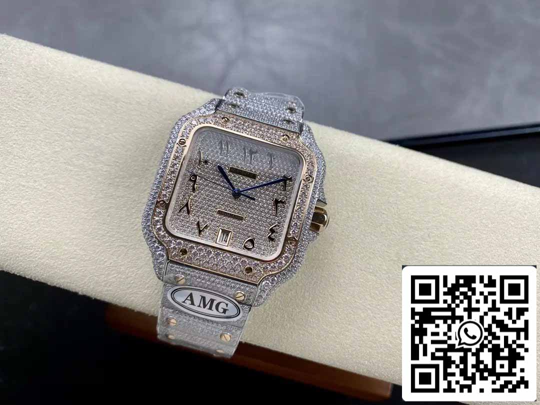 Santos De Cartier Relojes con diamantes Numérico Esfera de oro rosa 1:1 Mejor edición AMG Factory Swarovski Stone