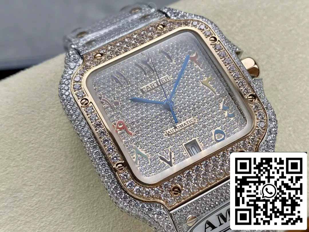 Santos De Cartier Relojes con diamantes Color numérico Esfera de oro rosa 1:1 Mejor edición AMG Factory Swarovski Stone