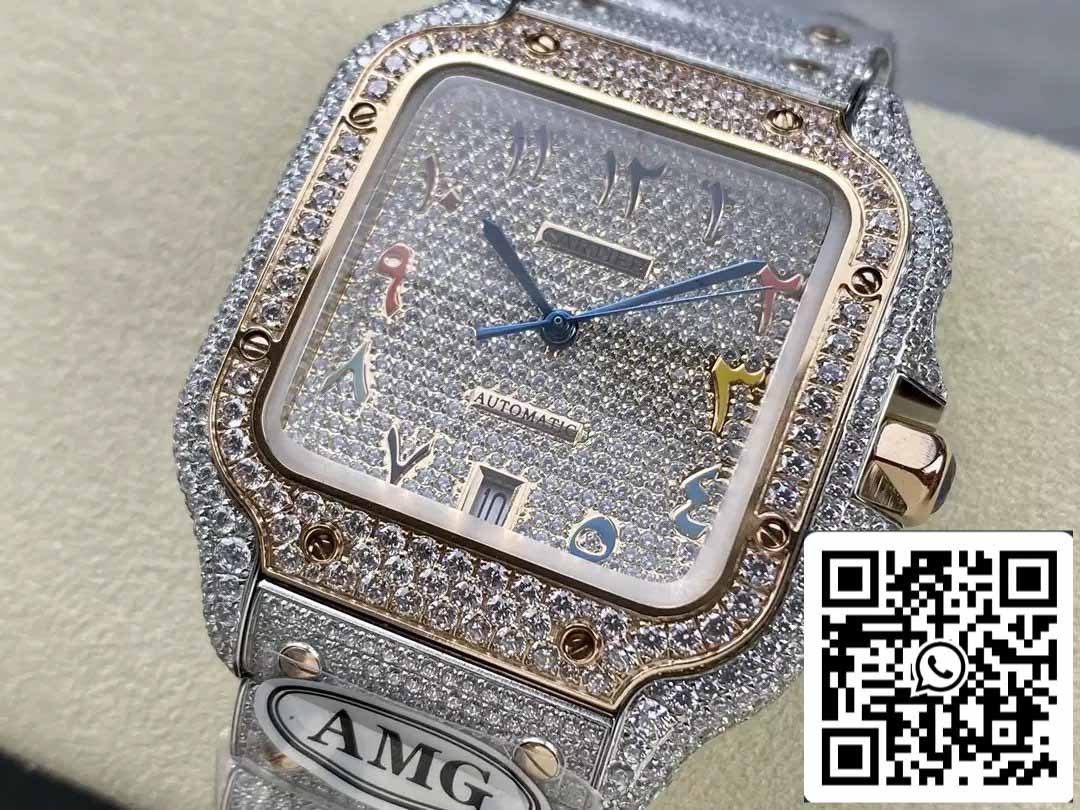 Santos De Cartier Relojes con diamantes Color numérico Esfera de oro rosa 1:1 Mejor edición AMG Factory Swarovski Stone