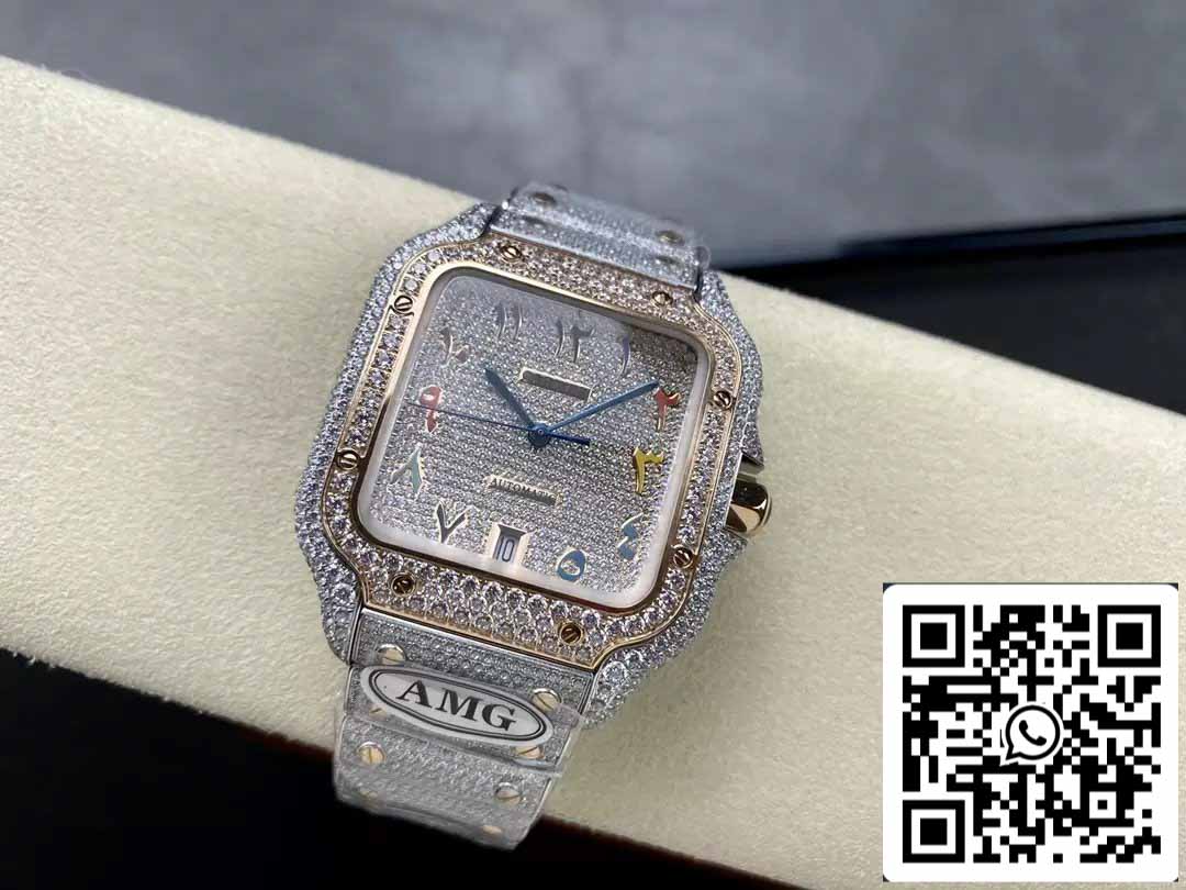 Santos De Cartier Relojes con diamantes Color numérico Esfera de oro rosa 1:1 Mejor edición AMG Factory Swarovski Stone