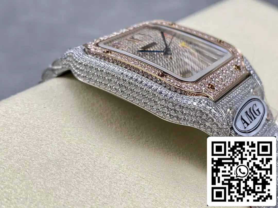 Santos De Cartier Relojes con diamantes Color numérico Esfera de oro rosa 1:1 Mejor edición AMG Factory Swarovski Stone