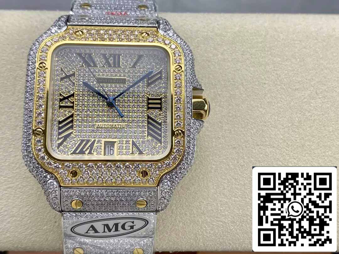 Santos De Cartier Diamond Roman Numeric Dial Oro giallo 1: 1 Best Edition AMG Factory Swarovski Stone