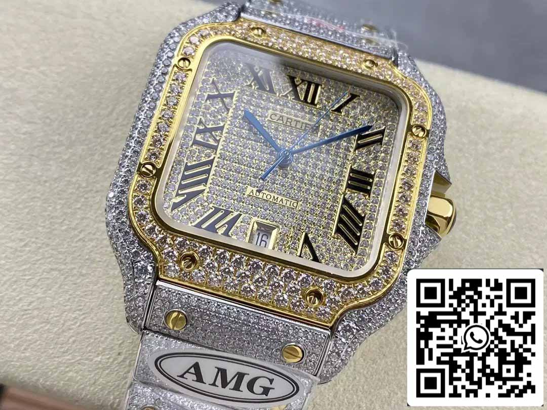 Santos De Cartier Diamond Roman Numeric Dial Oro giallo 1: 1 Best Edition AMG Factory Swarovski Stone