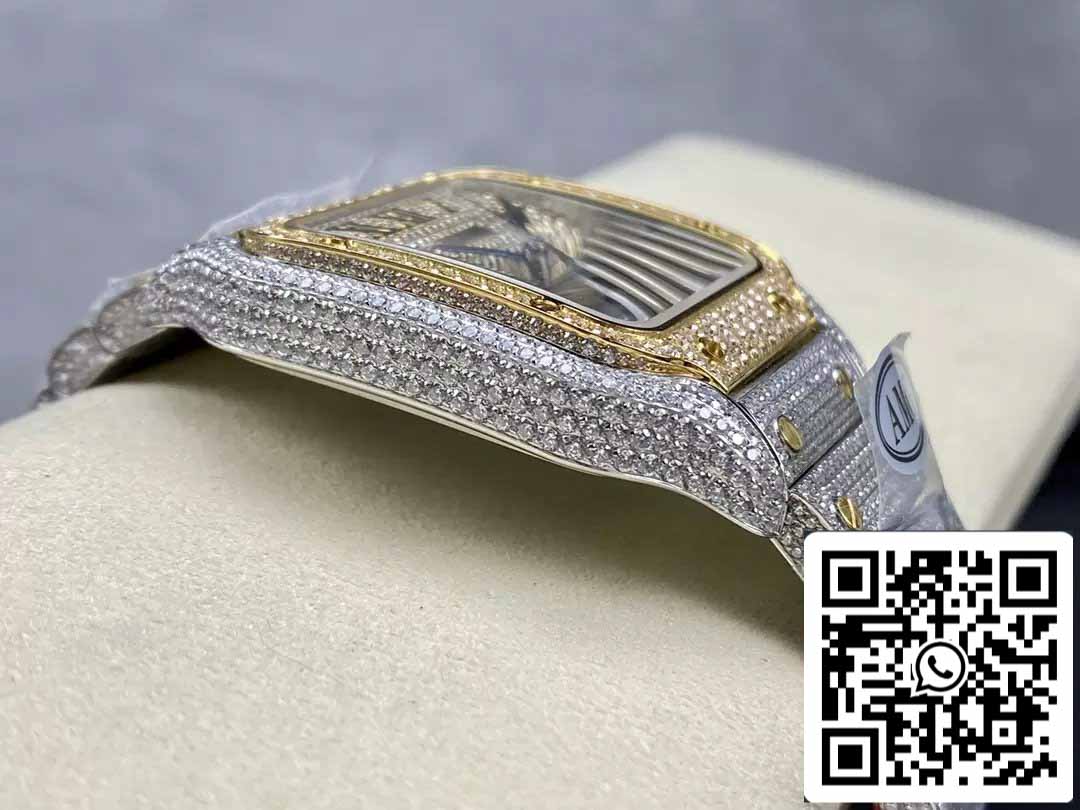 Santos De Cartier Diamond Roman Numeric Dial Oro giallo 1: 1 Best Edition AMG Factory Swarovski Stone