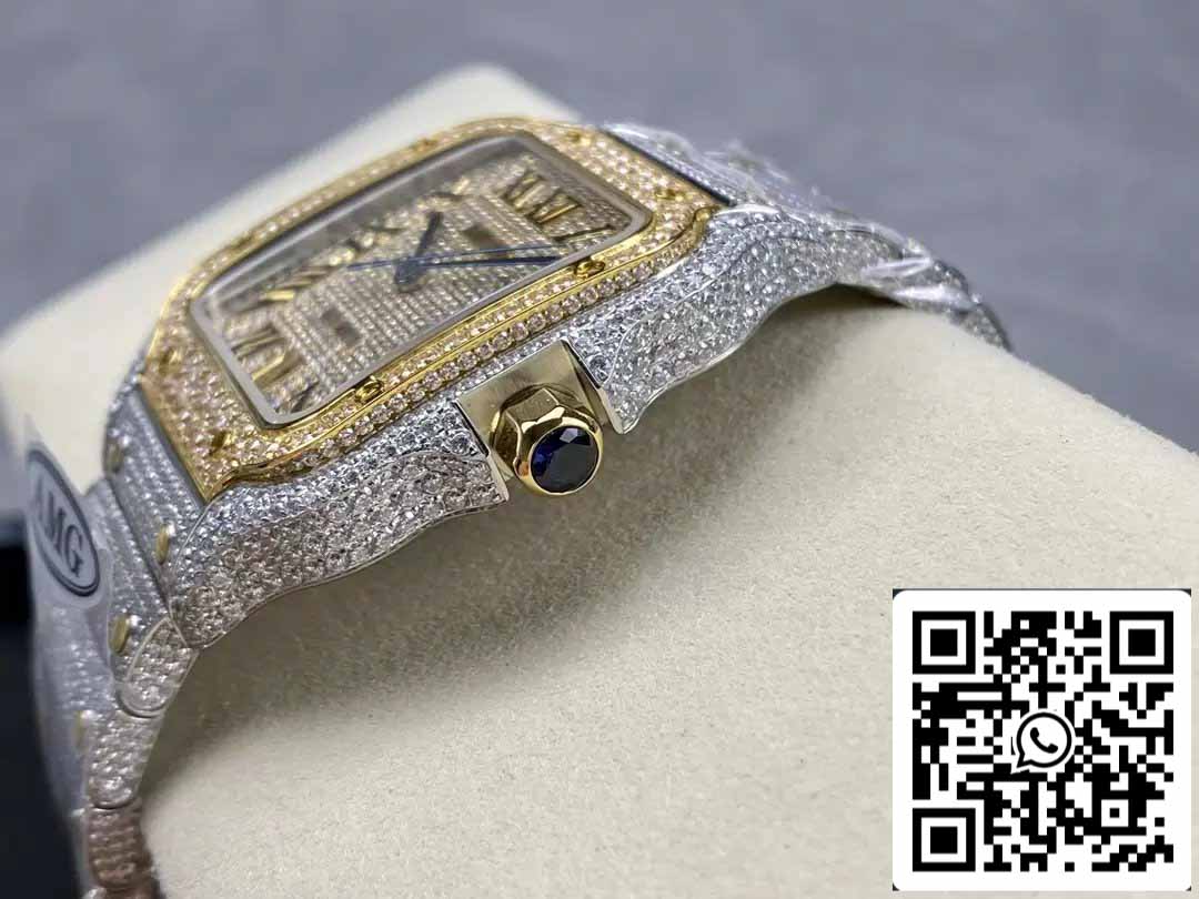 Santos De Cartier Diamond Roman Numeric Dial Yellow Gold 1:1 Best Edition AMG Factory Swarovski Stone