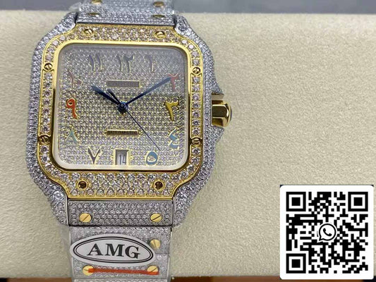 Santos De Cartier diamante numerico colore quadrante oro giallo 1: 1 migliore edizione AMG Factory Swarovski Stone