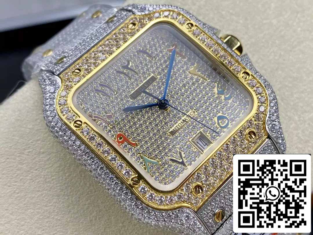 Santos De Cartier Diamond Numeric Color Dial Yellow Gold 1:1 Best Edition AMG Factory Swarovski Stone