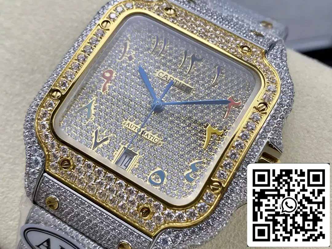 Santos De Cartier Diamond Numeric Color Dial Yellow Gold 1:1 Best Edition AMG Factory Swarovski Stone