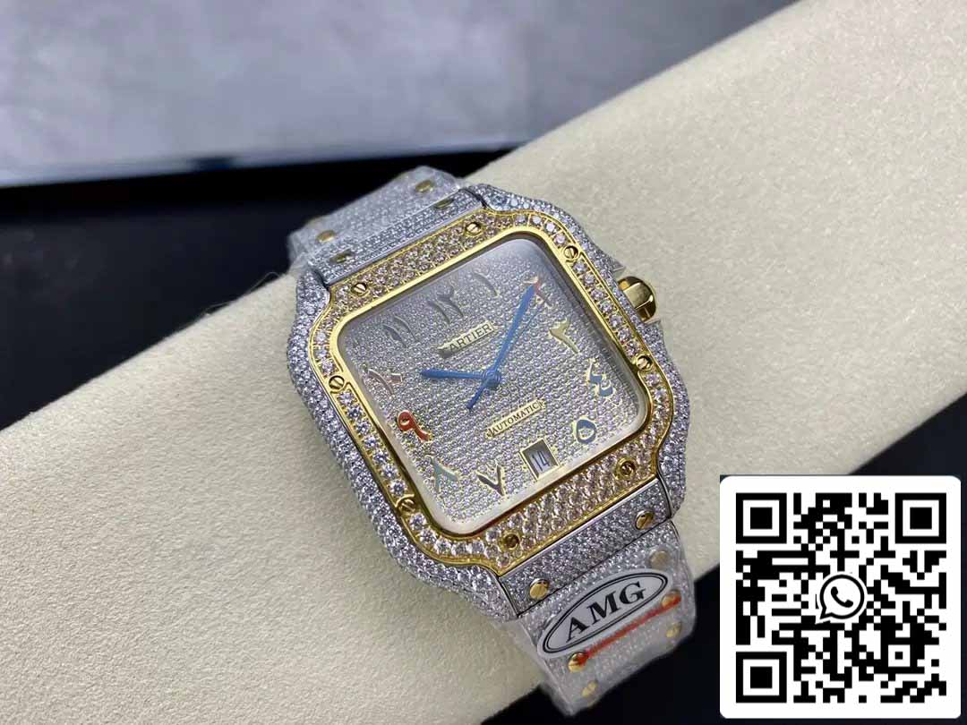 Santos De Cartier Diamond Numeric Color Dial Yellow Gold 1:1 Best Edition AMG Factory Swarovski Stone