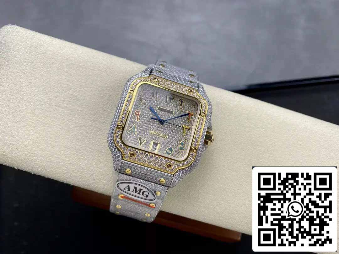 Santos De Cartier Diamond Numeric Color Dial Yellow Gold 1:1 Best Edition AMG Factory Swarovski Stone