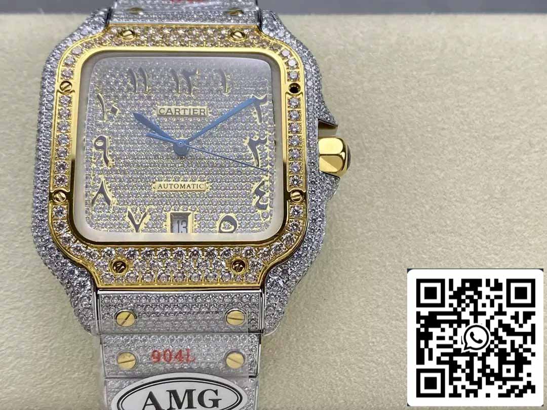 Santos De Cartier quadrante numerico con diamanti in oro giallo 1:1 Best Edition AMG Factory Swarovski Stone