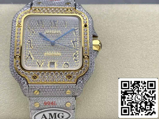 Santos De Cartier Diamante Esfera numérica Oro amarillo 1:1 Mejor edición AMG Factory Swarovski Stone