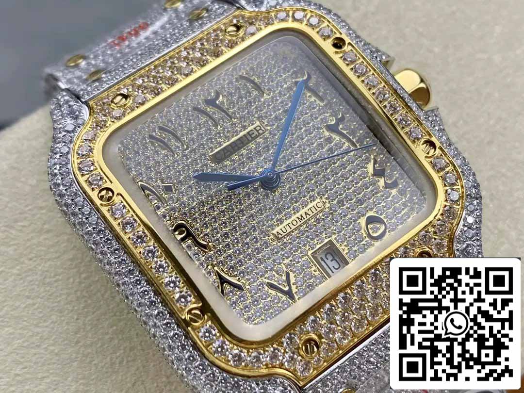 Santos De Cartier Diamond Numeric Dial Yellow Gold 1:1 Best Edition AMG Factory Swarovski Stone