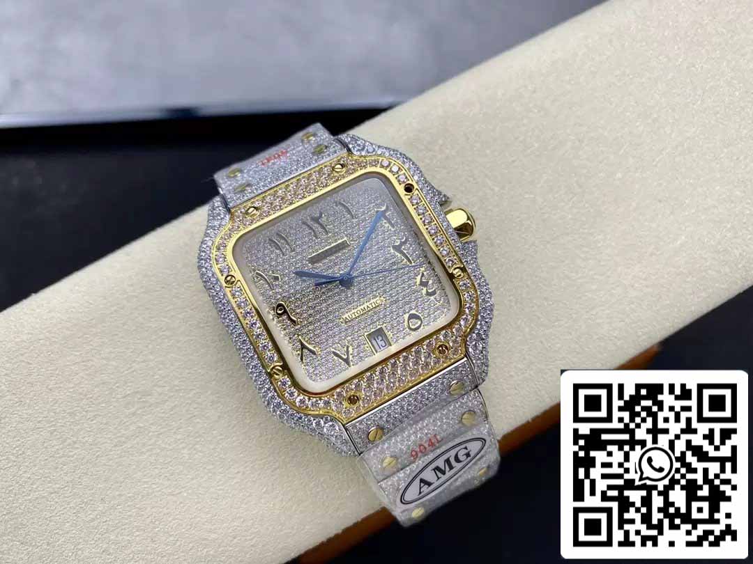 Santos De Cartier quadrante numerico con diamanti in oro giallo 1:1 Best Edition AMG Factory Swarovski Stone